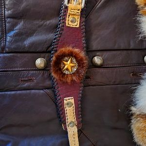 Hand made leather bracelet cuff with bison and buckskin plus a little beaver fur